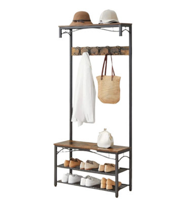 Modcraft Industrial Coat Rack with Bench and Shoe Rack - Rustic Brown
