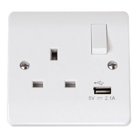 MODE 1 Gang Single Switched Socket 13Amp 2.1A USB CHARGER