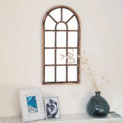 Modena Arched Copper Distressed Outdoor Garden Wall Mirror - Indoor or Outside 710mm x 350m