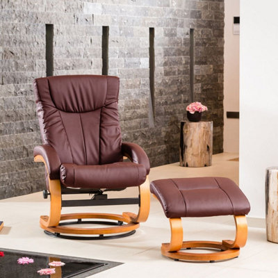 Modena Bonded Leather and PU Swivel Based Based Recliner and Footstool - Burgundy