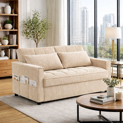 Modena Jumbo Cord 2 Seater Pull-Out Sofa Bed - Cream