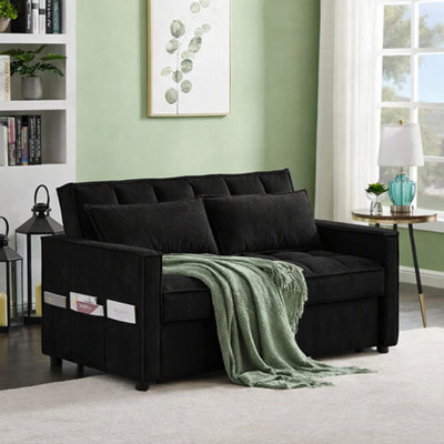 Modena Jumbo Cord 2 Seater Pull-Out Sofa Bed in Black