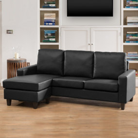 Modena Reversible Bonded Leather Corner Sofa Black