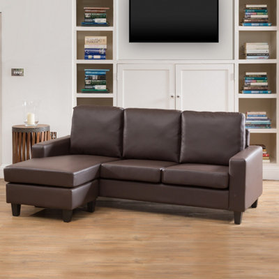 Modena Reversible Bonded Leather Corner Sofa Brown