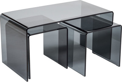 Modena Set of Black Glass Coffee Tables for Living Room