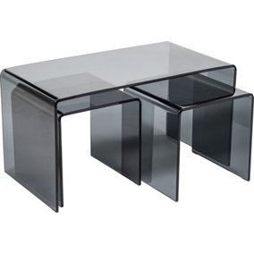Modena Set of Black Glass Coffee Tables for Living Room