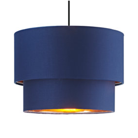 Modern 10 Navy Blue Cotton Double Tier Ceiling Shade with Shiny Copper Inner