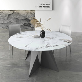 Modern 135cm Round Sintered Stone Dining Table with Elegant White Garden Design Frame