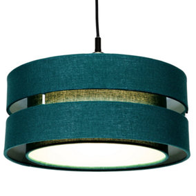 Modern 14" Forest Green Linen Fabric Triple Tier Ceiling Pendant Lamp Shade