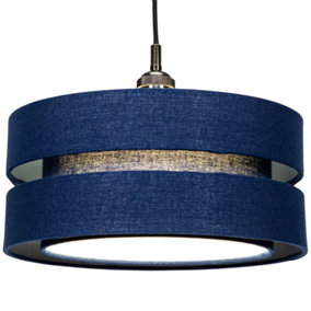 Modern 14 Midnight Blue Linen Fabric Triple Tier Ceiling Pendant Lamp Shade