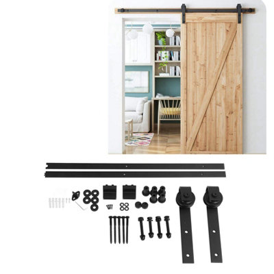 Modern 2.3m Sliding Barn Door Hardware Kit in Carbon Steel for Kitchen and Bedroom Use