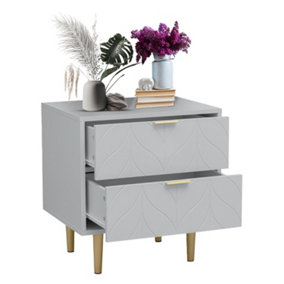 Modern 2-Drawer Bedside Table in Grey with Brass Effect Accents