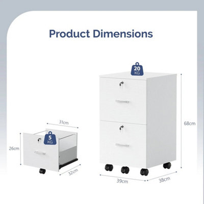Modern 2 Drawer Locking File Cabinet Mobile Filing Cabinet for A4 and ...