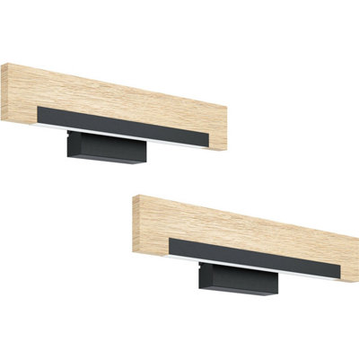 Modern 2 Pack Black and Brown LED Wall Lights with White Shades