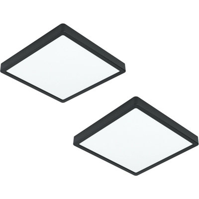 Modern 2 Pack Black LED Wall and Ceiling Lights - 285mm Square, 20W, 4000K
