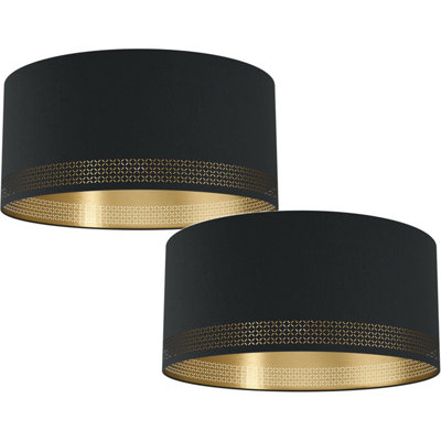 Modern 2 Pack Black Wall Flush Ceiling Lights with Gold Fabric Shade