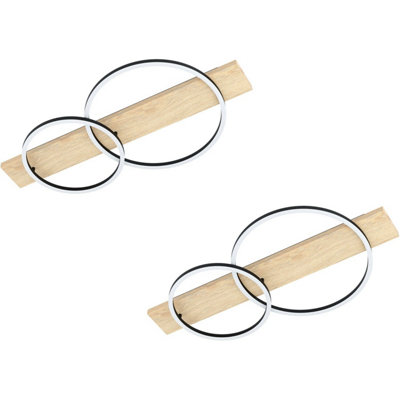 Modern 2 Pack Flush Ceiling Light with Black Brown Shade and White Plastic LED