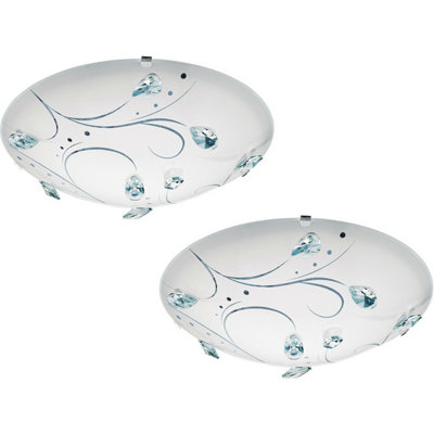 Modern 2 Pack LED Ceiling Light with White Steel Shade and Crystal Accents