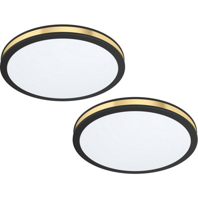 Modern 2 Pack LED Ceiling Lights with Black Shade and White Gold Accent