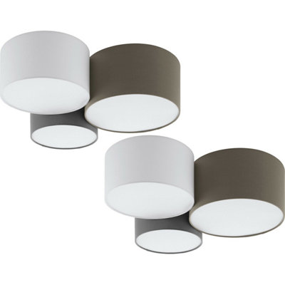 Modern 2 Pack Wall Flush Ceiling Lights in White and Anthracite with Fabric Shade