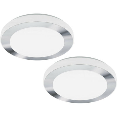 Modern 2 Pack White Chrome LED Ceiling Lights - 16W Flush Mount