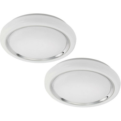 Modern 2 Pack White LED Flush Ceiling Lights with Chrome Shade
