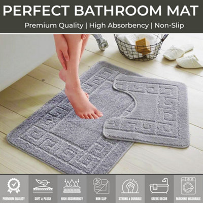 Modern 2 Piece Greek Key Pattern Non-Slip Bath Mat and Pedestal Set ...