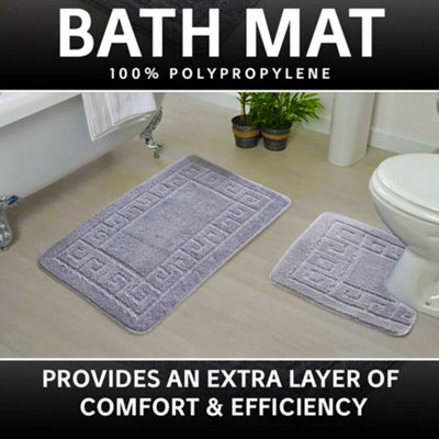 Modern 2 Piece Greek Key Pattern Non-Slip Bath Mat and Pedestal Set ...