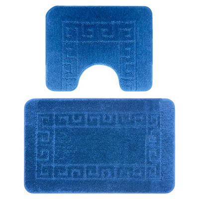 Modern 2 Piece Greek Key Pattern Non-Slip Bath Mat and Pedestal Set ...