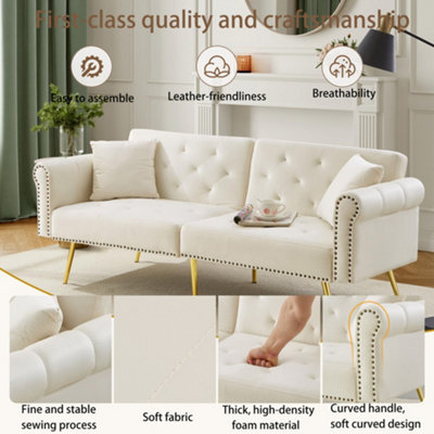 Modern 2-Seater Velvet Sofa Bed with 3-Stage Adjustable Backrest & Gold ...