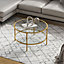 Modern 2 Tier Gold Metal Frame Tempered Glass Tabletop Round Coffee Table Dia 800mm