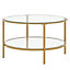 Modern 2 Tier Gold Metal Frame Tempered Glass Tabletop Round Coffee Table Dia 800mm