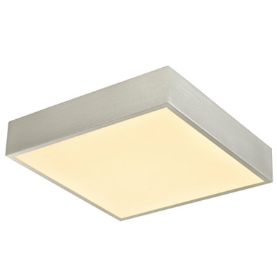 Modern 25w LED Flush Square Ceiling Light in Brushed Silver with Opal Diffuser