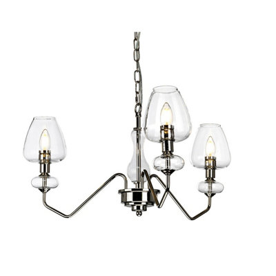 Modern 3 Bulb Ceiling Light with Polished Nickel Finish and Clear Glass Shades