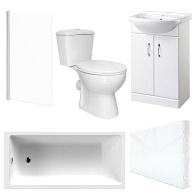 Modern 3-Piece Bathroom Suite: 1700x700 Bath, WC & 550mm Gloss White ...