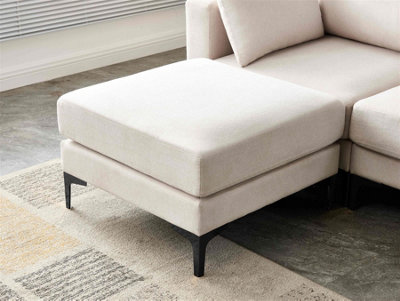 Modern 3 seater Sofas with Ottoman, Fabric Padded Seat Footstool Beige Lenth235cm width 80cm Corner with 2 Pillows