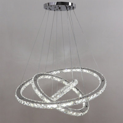 Modern 3 Tier Circular Adjustable Linear Hanging Crystal LED Ceiling Pendant Light 70cm Cool White
