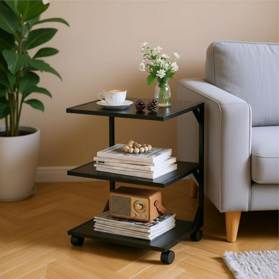 Modern 3 Tier Rolling Side Table with Wheels Mobile End Table for ...