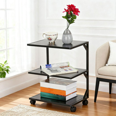 Modern 3 Tier Rolling Side Table with Wheels Mobile End Table for ...