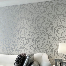 Modern 3D Damask Texture Wallpaper Non Woven Silver Grey  Wallpaper Decorative Paper 10M