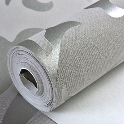Modern 3D Damask Texture Wallpaper Non Woven Silver Grey  Wallpaper Decorative Paper 10M