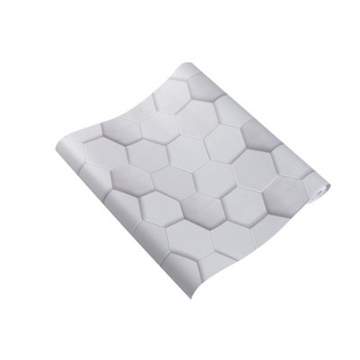 Modern 3D Hexagonal Patterned Wallpaper Roll, Grey, Self Adhesive Removable Easy Peel Off Wallpaper, 4.5m²