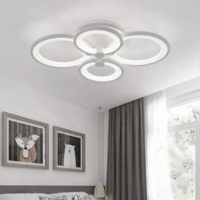 Modern 4 Circular LED Semi Flush Ceiling Light Fixture for Nordic Decor Cool White 58cm