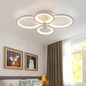Modern 4 Circular White Metal and Acrylic LED Semi Flush Ceiling Light Fixture for Nordic Decor, Dimmable
