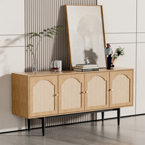 Modern 4 Door Wood Woven Accent Cabinet 160cm W x 40cm D x 73cm H