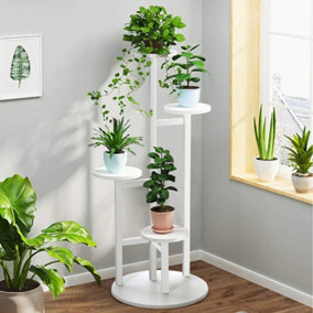 Modern 4 Round Stand White Tall Corner Flower Stand Indoor Plant Display Rack Shelving 100 cm