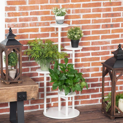 Modern 4 Round Stand White Tall Corner Flower Stand Indoor Plant Display Rack Shelving 100 cm
