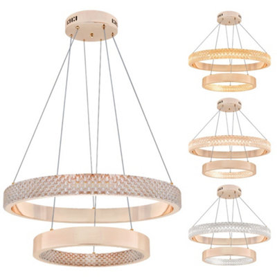 MODERN 40W LED 2 RING CEILING PENDANT LIGHT GOLD ROUND CHANDELIER 3 CCT ...