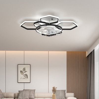 Modern 5-Blade Dimmable Geometrical LED Ceiling Fan, 6-Speed Timer Function