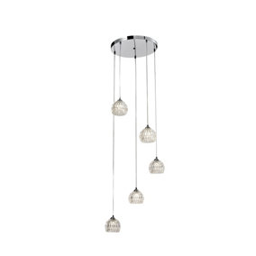 Modern 5 Light Pendant Ceiling Light, G9 Cap Type, Polished Chrome Finish, Glass Shades Included, Bulbs Not Included